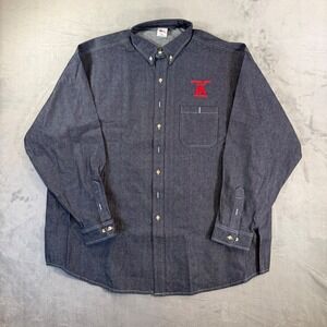 Union Line Denim Shirt Men's Size 3XL Long Sleeve Dark Blue Embroidered